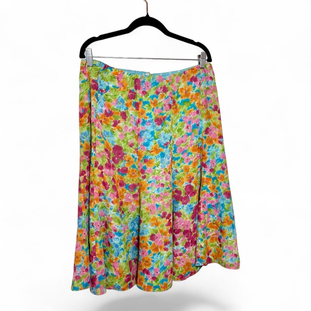 Emma James Pink Yellow A-Line Floral Skirt Spring Summer Classic Size 16W